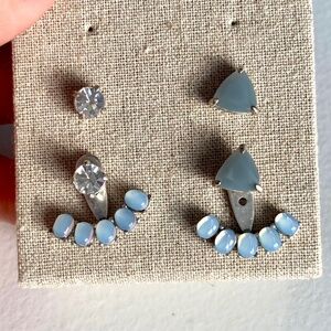 Stella & Dot Ear Jacket Crescent 4-in-1 Earrings - Silver + Pale Blue